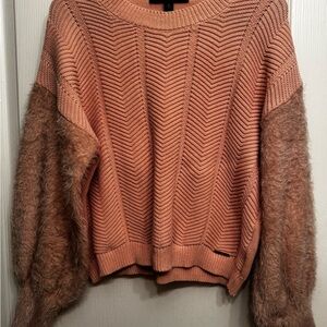 Textured Knit Sweater with Mohair-type puff sleeves - Pink